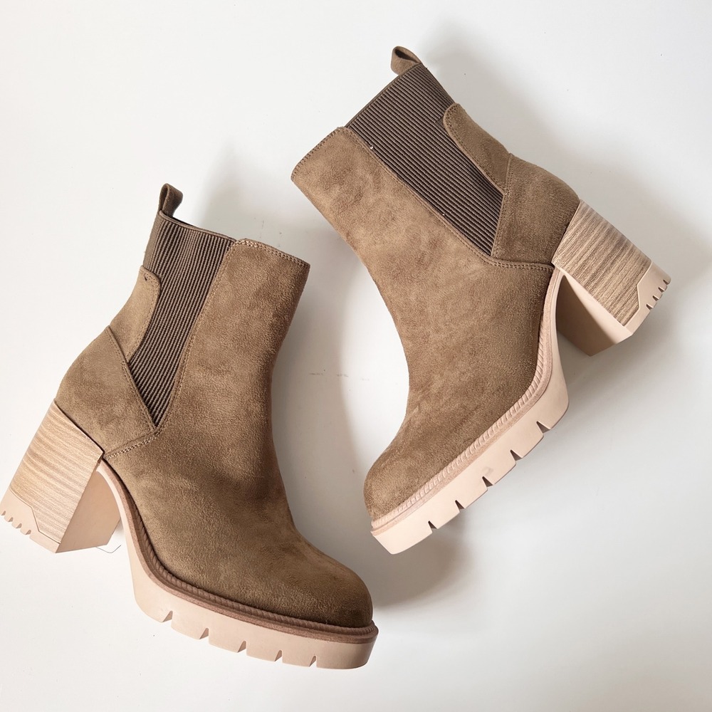 MIA Chunky Y2K Ankle Boots Size 8.5 Brown Faux Suede Lug Sole Platforms‎ - Picture 4 of 6